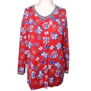 Talbots Button Butterfly Cardigan Sweater L Office Artsy Patriotic Lightweight